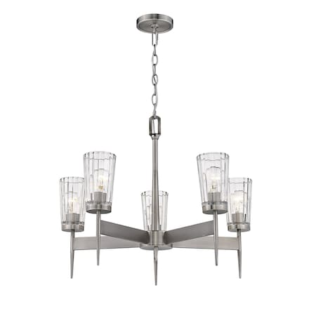 Z-Lite Flair 5 Light Chandelier, Antique Nickel & Clear 1932-5AN
